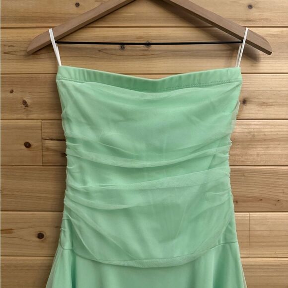 Y2K Ruby Rox Size Small Tinkerbell Green Strapless Mesh Ruched Strapless Dress - Picture 2 of 11